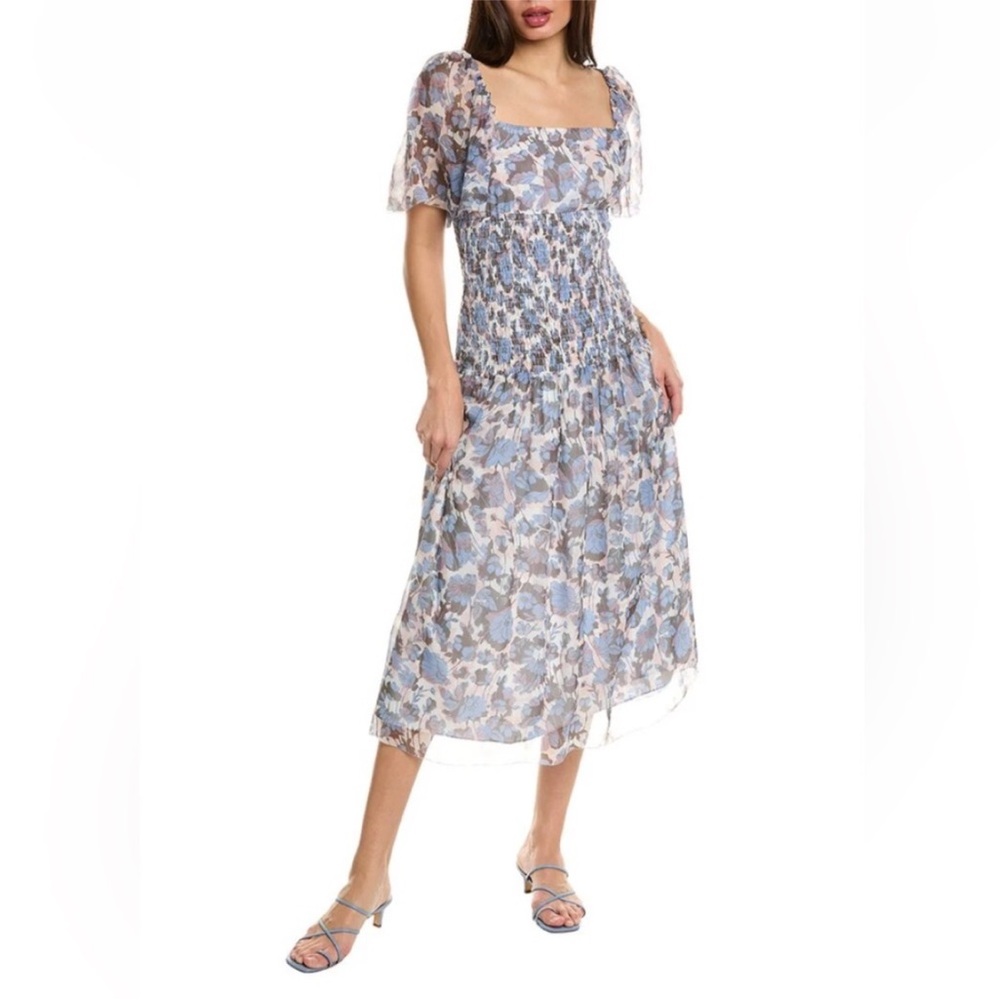 Joie Gillian Smocked Midi 100% Silk szS